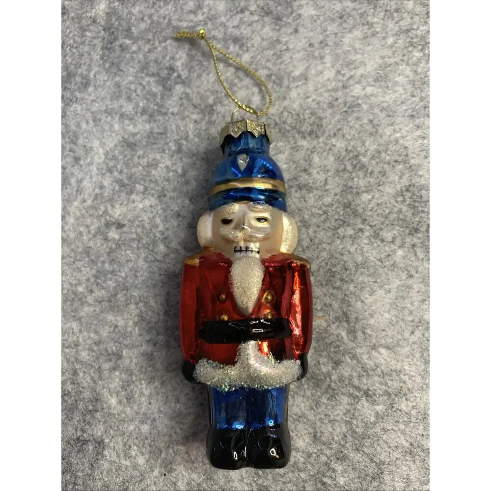 Vintage Nutcracker Soldier Glass Christmas Ornament 4”, Christmas Decor, Holiday